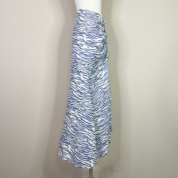 PAPER London | Sisi Linen Zebra Striped Blue Cream Scrunched Maxi Skirt 8 - Picture 5 of 10